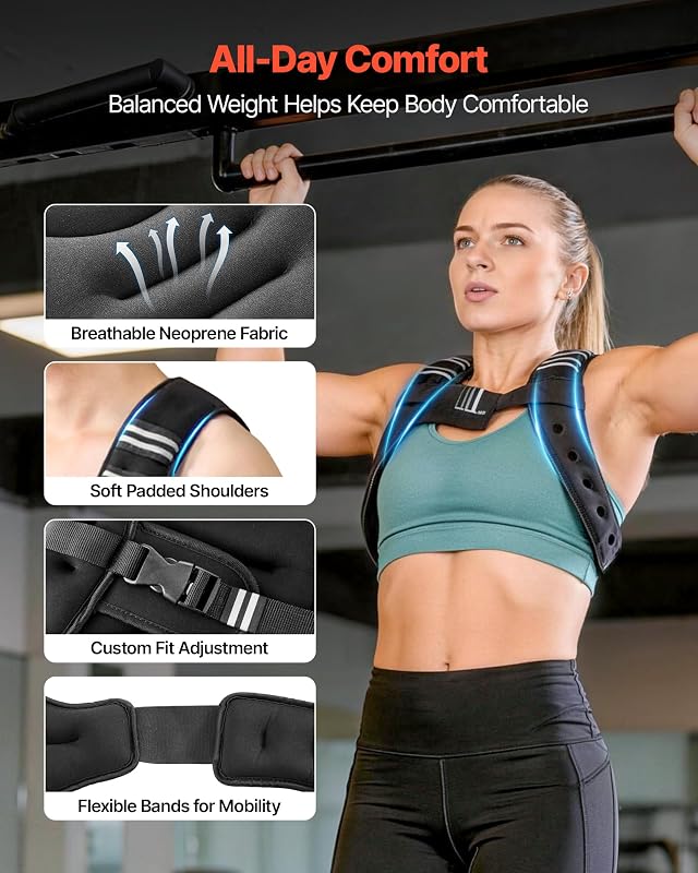 Gilet Lesté 2,79 kg, Veste Lestée Respirante, pour Marche Course Jogging Randonnée Entraînement Croisé Fitness, Gilet de Poids pour Musculation avec Bande Réfléchissante et Boucle Réglable