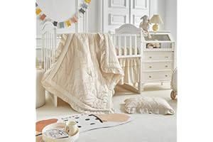 AIKASY The Ruffled Shabby Crib Bedding Set for Girls, Baby Quilted Comforter with Fitted Sheet, Bed Skirt, and Pillowcase.