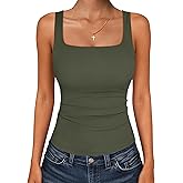ANRABESS Tank Top for Women Summer 2026 Double Lined Sleeveless Square Neck Basic Tight Workout Tees Shirts
