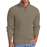 Askdeer Men's Quarter Zip Pullover Sweater Cable Knit Mock Neck Polo Sweater Classic Casual Sweater with Ribbing Edge