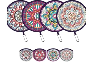 SUJJY 4 Pack Purple Mandala Pattern Folding Hand Fans, Compact Purse Fans for Women, Stowable Handheld Fan for Concert, Travel, Indoor & Outdoor Activities (Purple Mandala