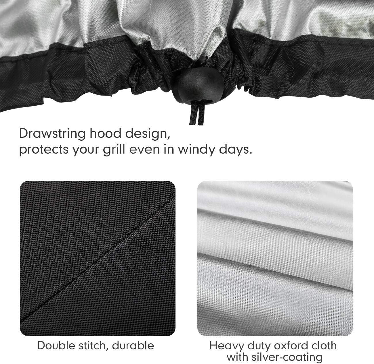 Velway Barbecue Cover Waterproof Grill Cover Heavy Duty 210D Oxford Fabric Outdoor BBQ Cover UV protection Dust-Proof Windproof Weatherproof Durable with Storage Bag Black 147x61x117cm - Image 3