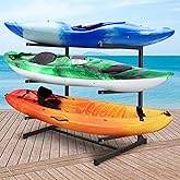 JY PERFORMANCE Kayak Storage Rack, Freestanding Heavy Duty 3-Tier Rack for Kayaks Canoes SUP Paddleboards, Indoor Outdoor Garage Dock Shed Weather-Resistant Kayak Holder