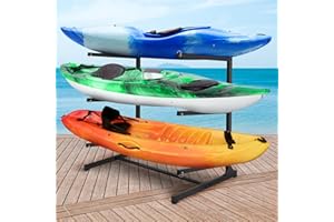 JY PERFORMANCE Kayak Storage Rack, Freestanding Adjustable Heavy Duty 3-Tier Rack for Kayaks Canoes SUP Paddleboards, Indoor Outdoor Garage Dock Shed Weather-Resistant Kayak Holder