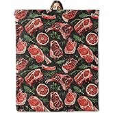 Steak and Meat Cuts Throw Blanket for Girls Boys Kids Adults, 50x60 in, Cozy Flannel Blanket for Bedroom, Camping, Couch, Room Decor, Fuzzy Warm Soft Gifts