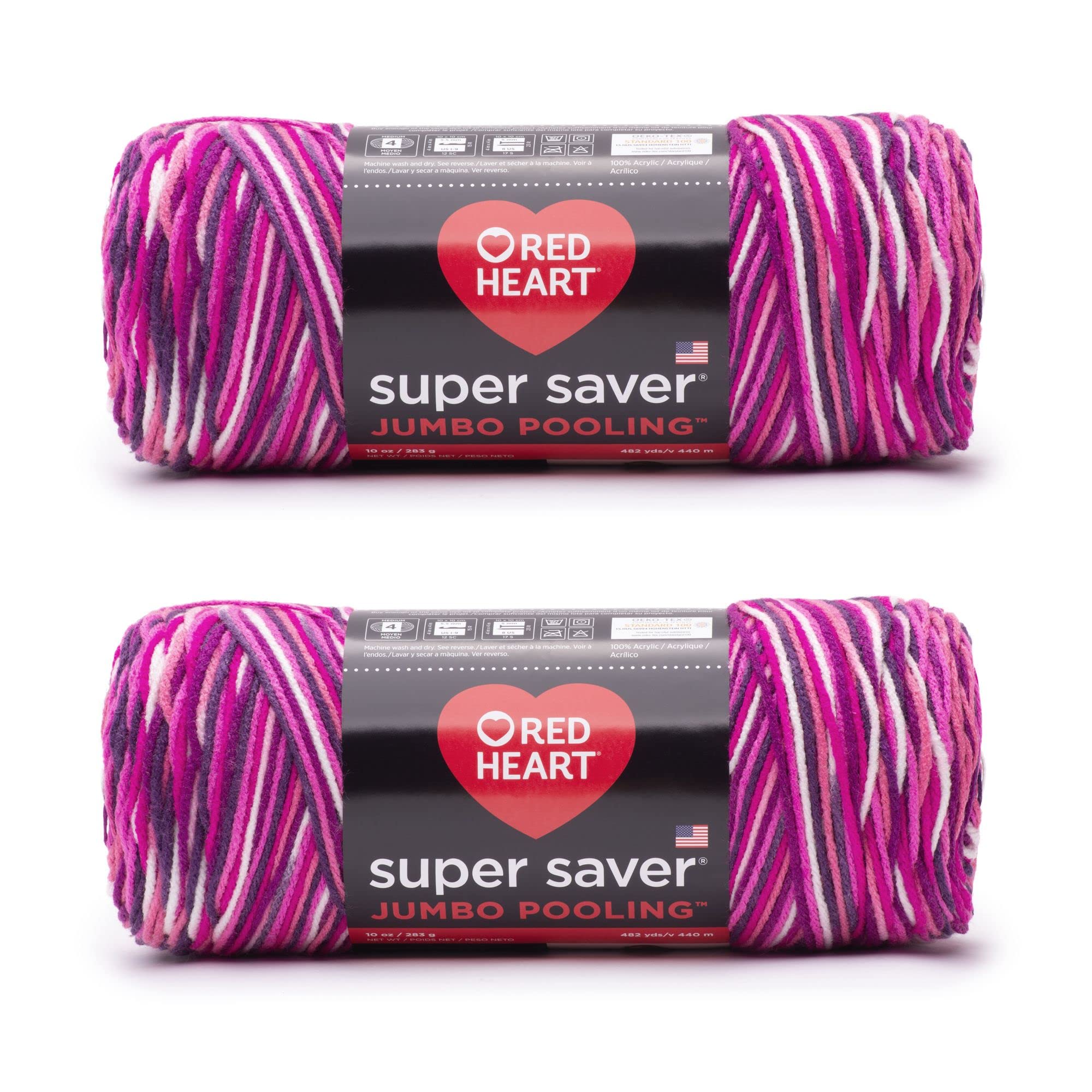 Red Heart Super Saver Jumbo Berry Pooling Yarn - 2 Pack of 10oz/283g - Acrylic - 4 Medium (Worsted) - 482 Yards - Knitting/Crochet