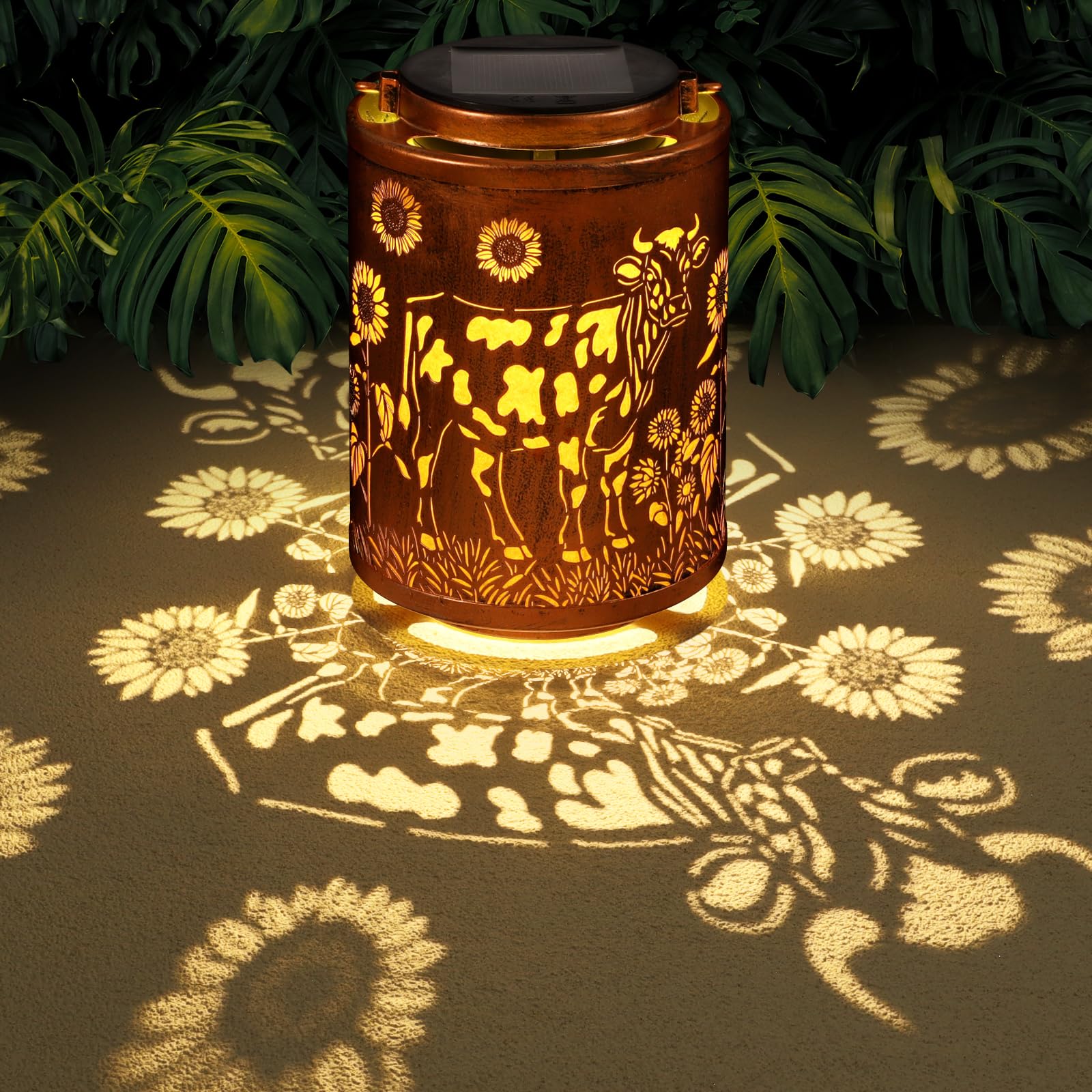 Solar Lanterns Garden Decor Birthday Gifts for Women Mon Grandma Metal Hanging Solar Lights Waterproof Outdoor Decoration for Outside LED Lanterns for Yard Patio Lawn (Cow) Image