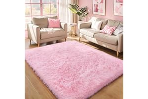 KICHOWUA Pink Fluffy 4x6 Area Rugs for Bedoom Girls, Soft Washable Fuzzy Furry Shag Rug for Kids Room, Nursery, Dorm Decor, Cute Plush Carpet for Baby Toddler
