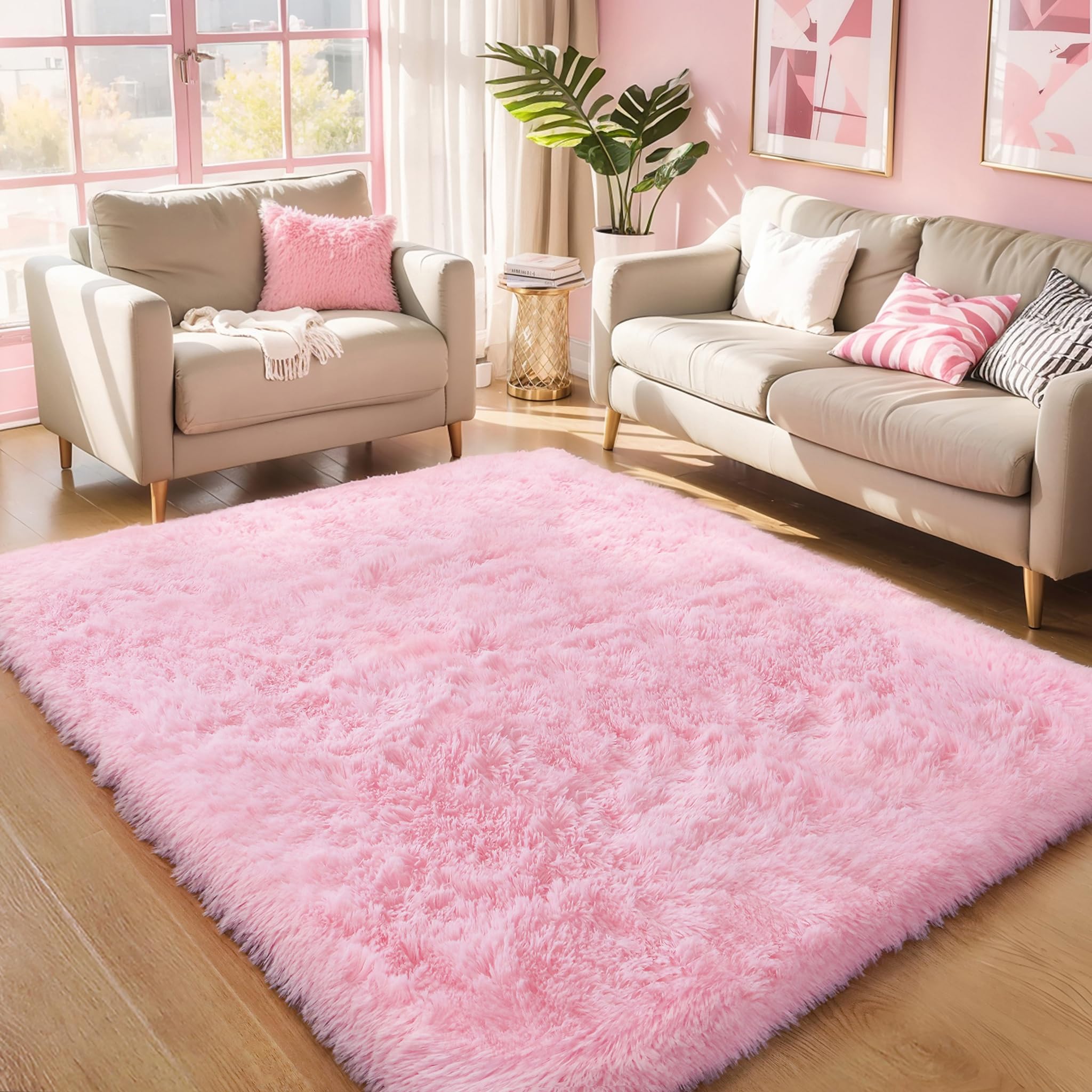Photo 1 of Pink Fluffy 4x6 Area Rugs for Bedoom Girls, Soft Washable Fuzzy Furry Shag Rug for Kids Room, Nursery, Dorm Decor, Cute Plush Carpet for Baby Toddler