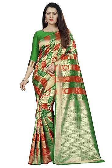 Divaastha Green Jequard Checkered Saree with Blouse Piece (VHF109GREEN)