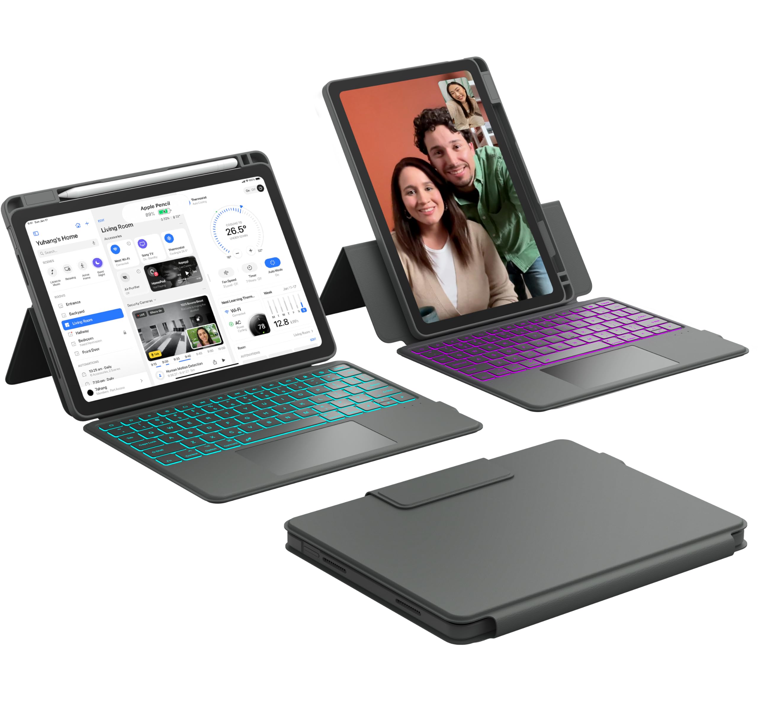 Photo 1 of CHESONA Rugged Keyboard Case for iPad 10th & 11th Generation (A16), Magnetic Detachable, Smart Trackpad, 15°-180° Adjustable, Portrait/Landscape, Backlit Keyboard for iPad 11th 2025/10th 2022, Gray