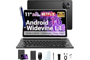 ROSYVIBE 2026 Slim 11 Inch Android 16 Tablet with Keyboard,Stylus & Mouse, 2K IPS Widevine L1 with Earphones, 36GB RAM 256GB 