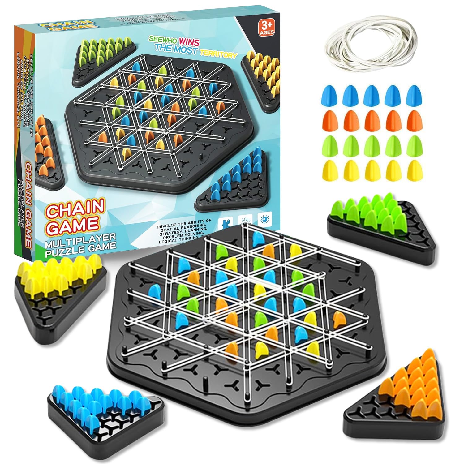 Triangle Chain Game, Teaser Strategy Puzzle Toys, Family Interactive Chess Board Games for 2 to 4 Players, Triggle Board Game, Above Boys Girls Christmas Birthday Gifts