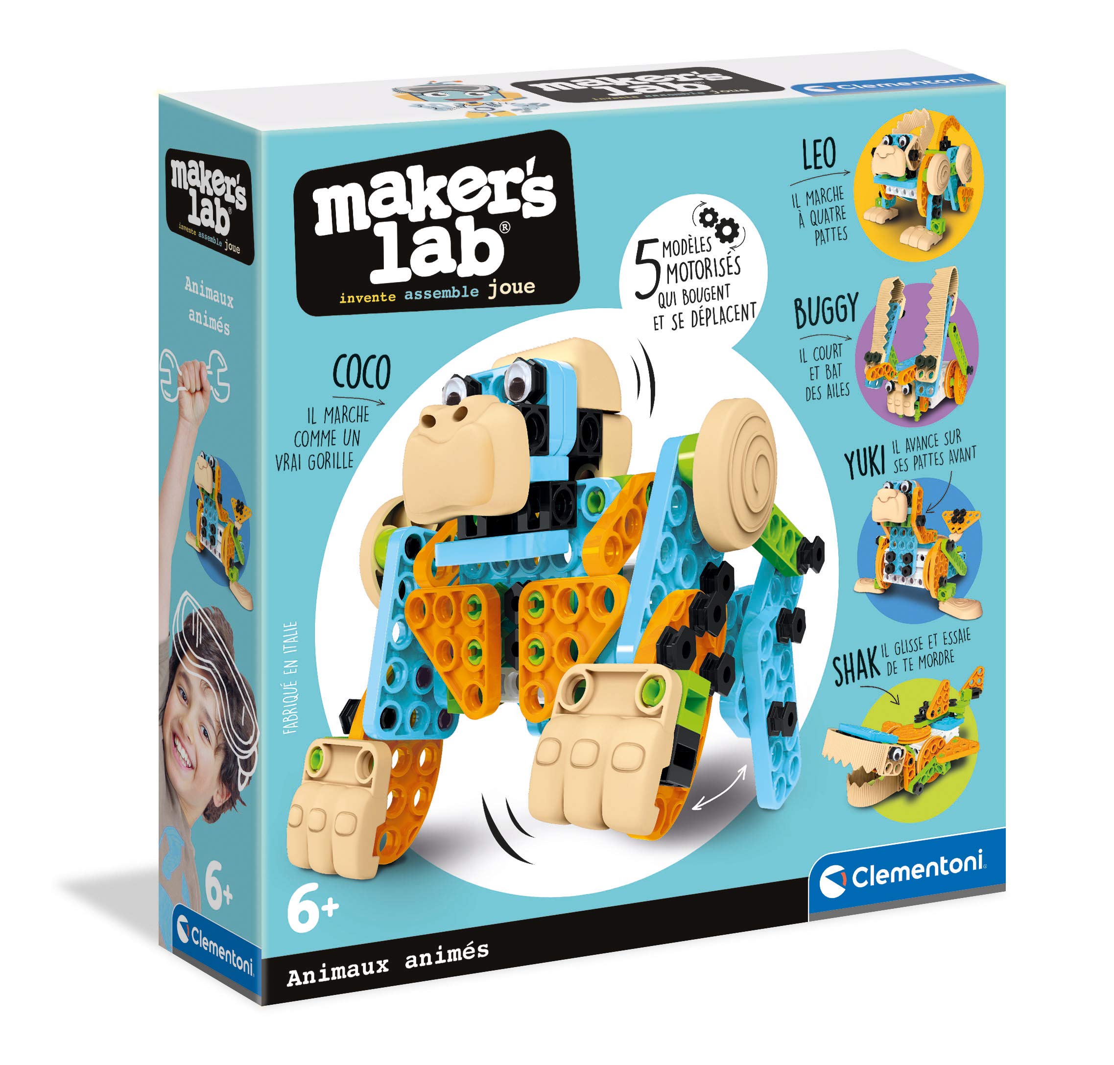Clementoni 52485 Maker Lab Animals-Building Game-French Version, Made in Italy, 6 Years and Older, Multicolored