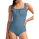 CRISONE Girls Textured One Piece Swimsuit Adjustable Straps Bathing Suit with Bow Tie Knot Cutout Ruching Swimwear 9-16T