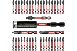 GEINXURN Anti-slip Hex Impact Tough Magnetic Screwdriver Bits Set 2 in. PH1/PH2/PH3 Insert Driver Bits,40Pack 1/4 Inch Hex Shank Phillips Cross Screwdriver Bits Set with 1Pcs Impact Bit Holder