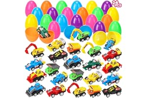 THINKMAX Easter Eggs with Toy Cars, 12 Pcs Prefilled Easter Eggs with Pull Back Construction Vehicle, Kids Easter Basket Stuffers, Easter Egg Fillers, Easter Party Favors, Easter Eggs Hunt Goodie Bags Fillers