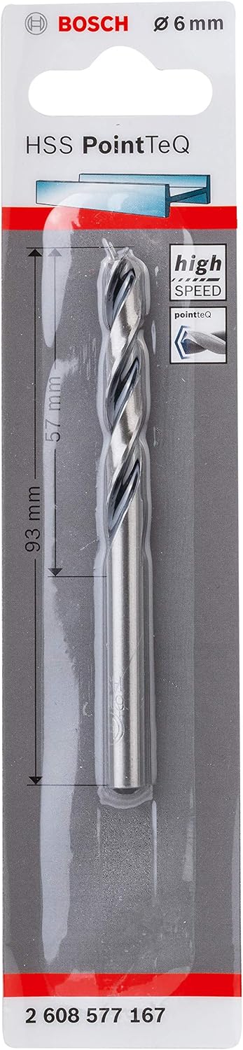 Bosch Professional PointTeQ HSS Twist Drill Bit (for Metal 6 x 57 x 93 mm, Accessories for Drill Driver), Single, diameter 6 mm