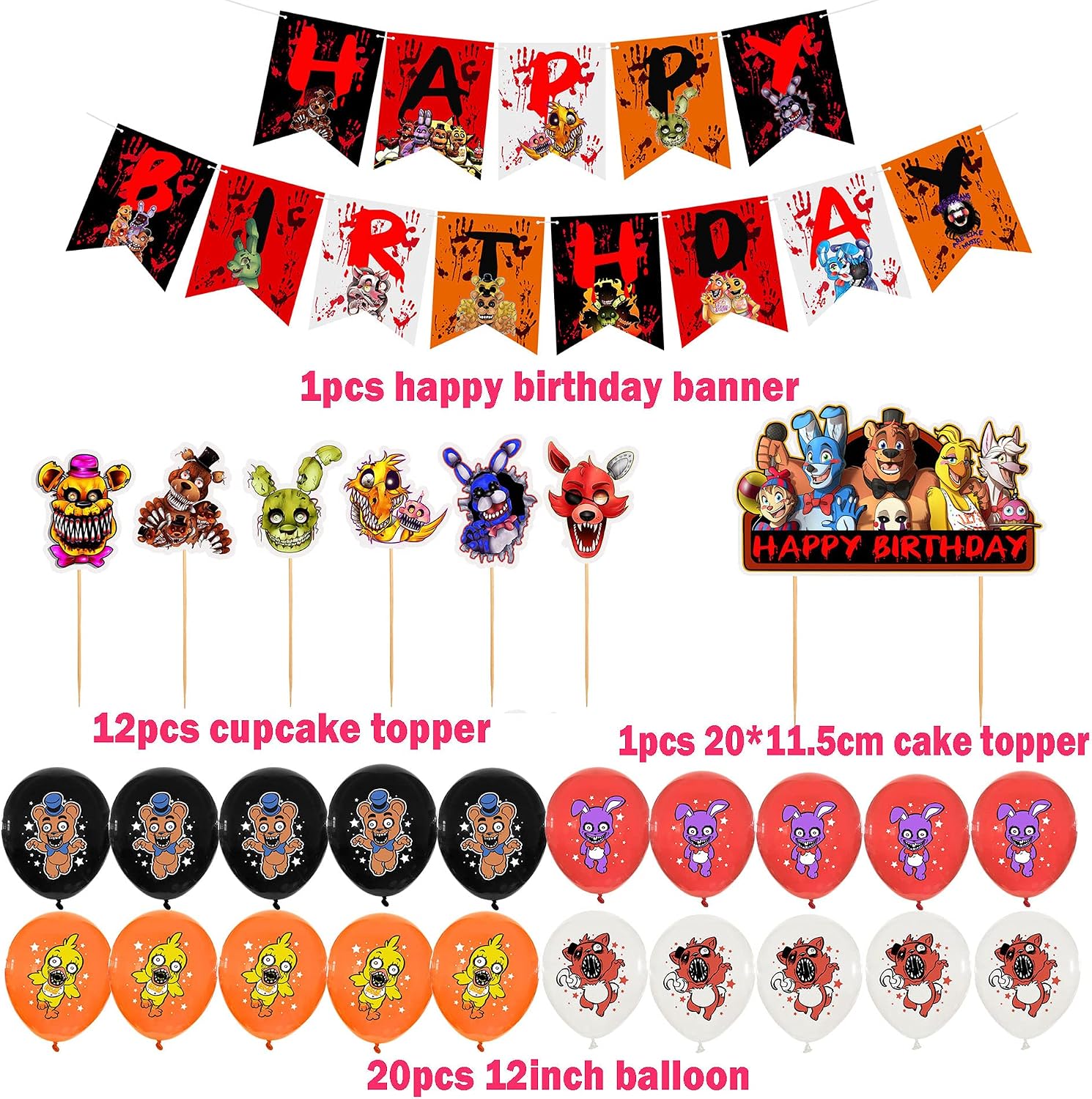 Five Nights at Freddy's Birthday Party Decorations, Freddy Children Party Supplies Include Happy Birthday Banner,Cake Toppers, Latex Balloons Hanging Party Decoration for Kids Baby Shower - Image 3