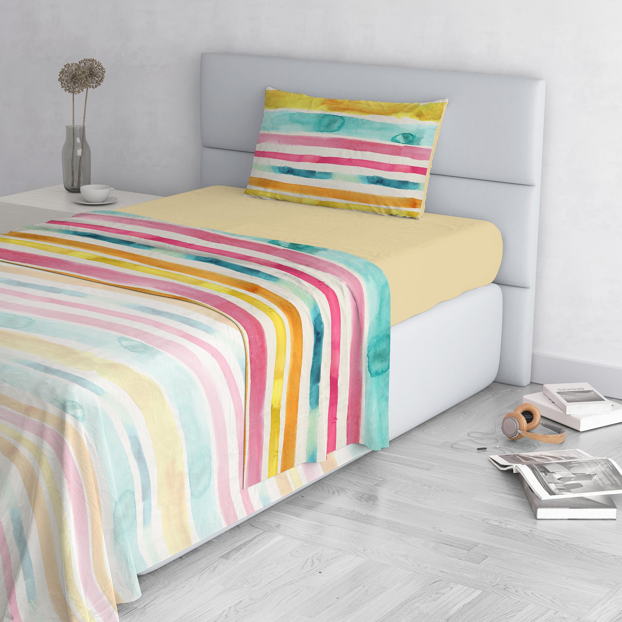 Italian Bed Linen Fashion Microfibre Duvet Cover Set, Made in Italy, Fez, Single