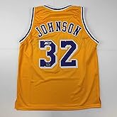Facsimile Autographed Earvin Magic Johnson Los Angeles LA Yellow Reprint Laser Auto Basketball Jersey Size Men's XL