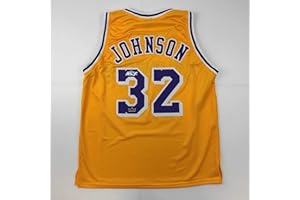 HOFSM.COM HALL OF FAME SPORTS MEMORABILIA Facsimile Autographed Earvin Magic Johnson Los Angeles LA Yellow Reprint Laser Auto Basketball Jersey Size Men's XL