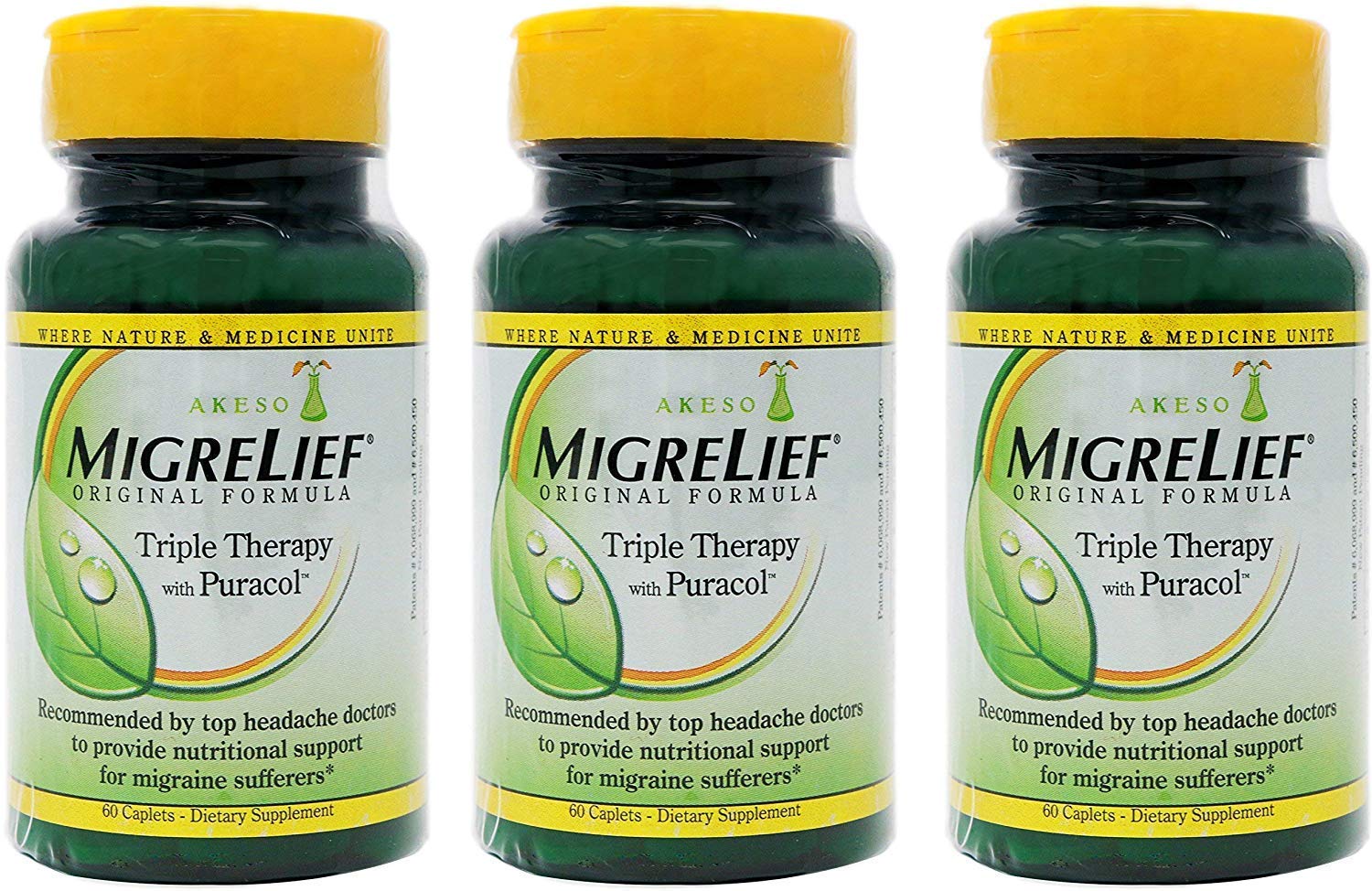 MigreLief Original Formula Triple Therapy with Puracol, 60 Count (Pack