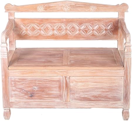 Antyki24 Banc Banquette Coffre Bois Acajou Sculpte Siege Patine Blanc Vintage Ancien Amazon Fr Cuisine Maison