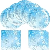 Winter Snowflake Birthday Party Supplies, include 20 Plates and 20 Napkins, for Birthday Christmas Winter Wonderland Party Decorations