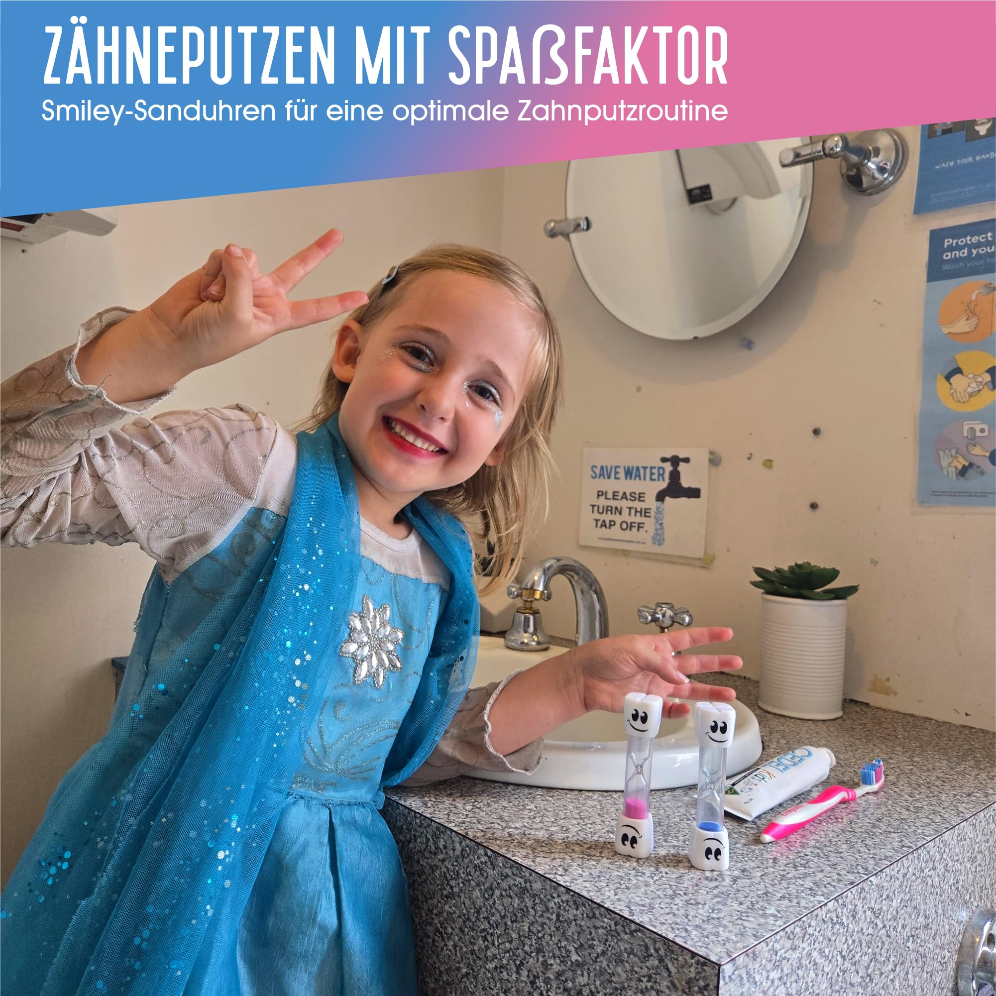 TeacherFav 2-Minuten-Sanduhr zum Zähneputzen für Kinder – 2er-Set kleine Blaue und rosa Smiley-Sanduhren 9