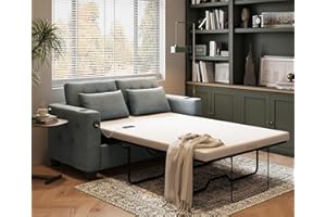 LINSY HOME Solid Wood Full Sofa Bed with Memory Foam Mattress, 2-in-1 Design, 400 lbs Weight Capacity, Removable & Washable Covers