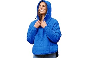 QIBABU Womens Oversized Hooded Puffer Jacket Lightweight Pullover Hoodies Quilted Dolman Long Sleeve Warm Winter Coat