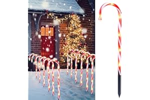 Joiedomi 12 Pcs Christmas Candy Cane Pathway Markers Lights, 16” Stakes Lights with Warm White, Waterproof Outdoor Decorations for Xmas Indoor and Outdoor Decorations Yard, Walkway, Lawn, Garden