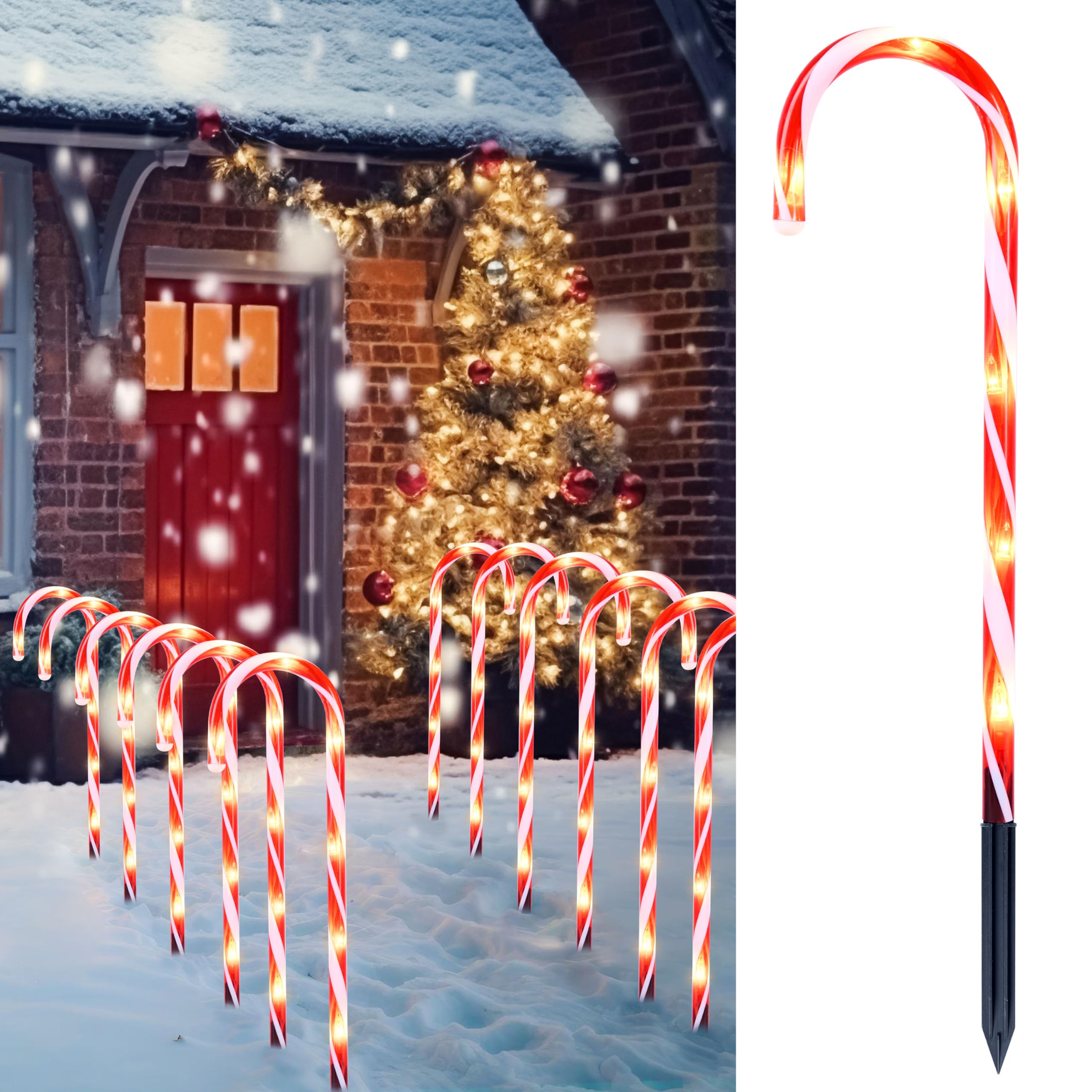 12 Luci Segnapasso A Forma Di Bastoncino Di Zucchero Per Natale - Decorazioni Luminose Per Percorsi Giardino E Vialetti - 3