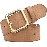 XZQTIVE Women’s Leather Belts for Jeans Pants Dresses Fashion Ladies Black Belt with Square Buckle
