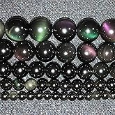 Cynbpm Rare Gemstone Natural Stone Beads Rainbow Obsidian Round Loose Beads for Jewelry Making DIY Bracelet Necklace 10mm