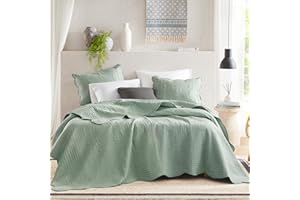 Madison Park Queen Quilt Set Damask Coverlet Set for Queen Size Bed, Cottage Oversized Quilt, Scallop Edge, All Season, Pre-washed Cotton-Filled Queen Size Quilt, Tuscany, Full/Queen Seafoam 3 Piece