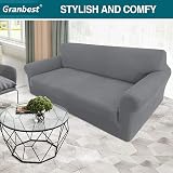 Granbest High Stretch 3 Seater Sofa Cover Light Gray Non Slip Jacquard Spandex view 2