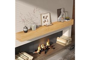 Fun Memories 72" Fireplace Mantel, 5" Thick Wall Mounted Shelves for Over Fireplace, Solid Wood Farmhouse Long Floating Shelves, Handcrafted Wooden Fireplace Mantle, 72" x 8" x 5" - Natural