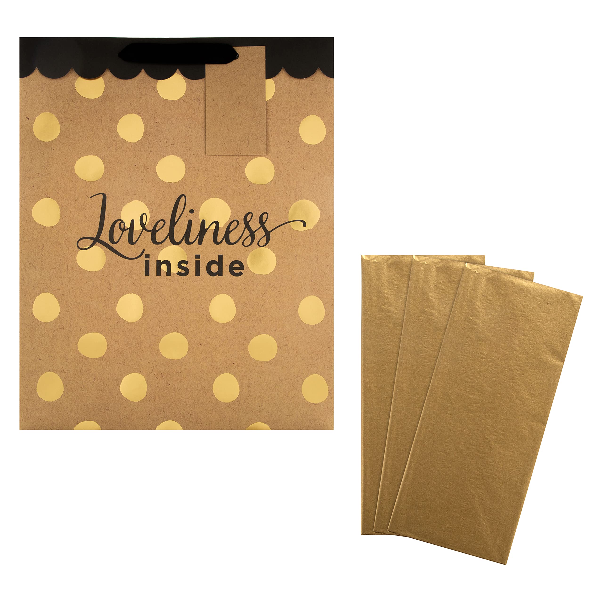 Hallmark Multi Occasion Gift Wrap And Bag Bundle - 3 Gold Tissue Paper Sheets And 1 Large Gift Bag In Contemporary Gold Designs