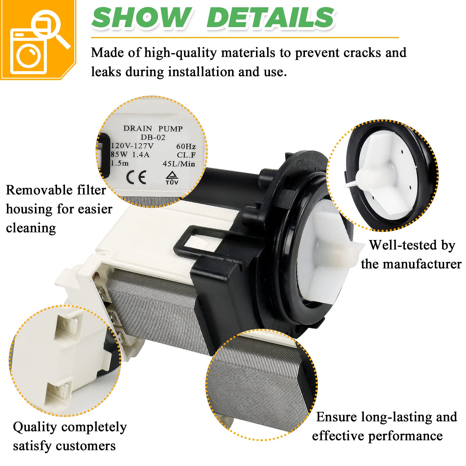 4681EA2001T Washer Drain Pump Motor by Techecook - Fit for Kenmore, LG Washing Machine ap5328388 4681ea1007g 4681ea1007d 4681EA2001d 4681ea2001n wm2101hw wm2016cw wm3570hwa wm3270cw washer drain pump