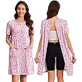 Deyeek Hospital Gowns for Women Open Back Tear Away Snap Nursing Dress Short Sleeve Soft Adaptive Clothing With Pockets
