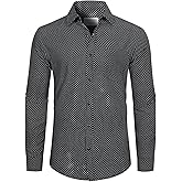 fohemr Mens Printed Dress Shirt Long Sleeve Stretch Wrinkle-Free Untucked Patterned Button Down Business Shirts with Pocket