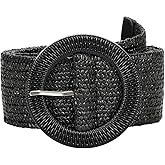 SUOSDEY Straw Woven stretchy Waist Belt for Women Dresses,Wide Boho Braided Elastic Belt with Round Buckle