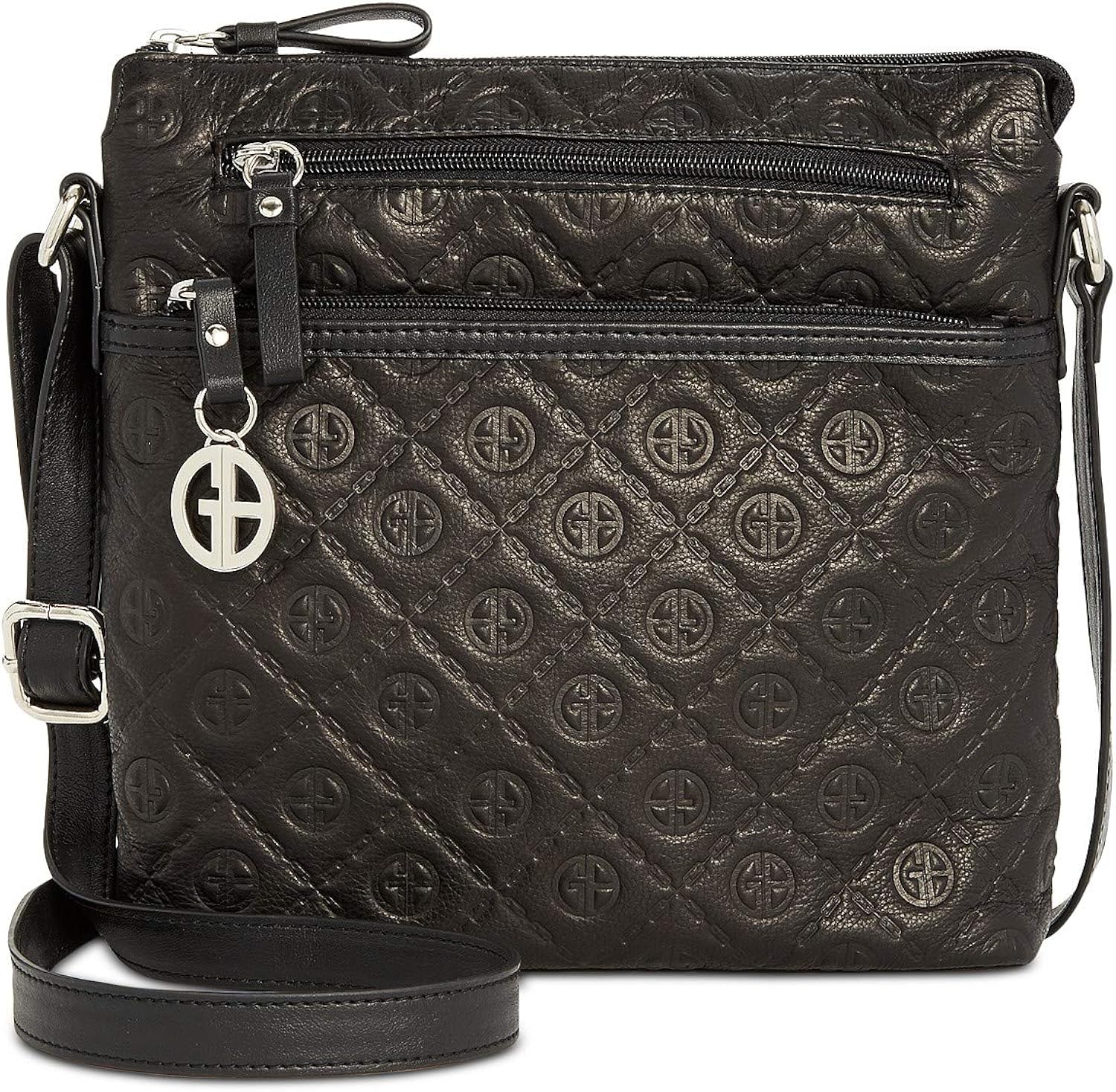 Giani Bernini Embossed Logo Crossbody (Black) Handbags