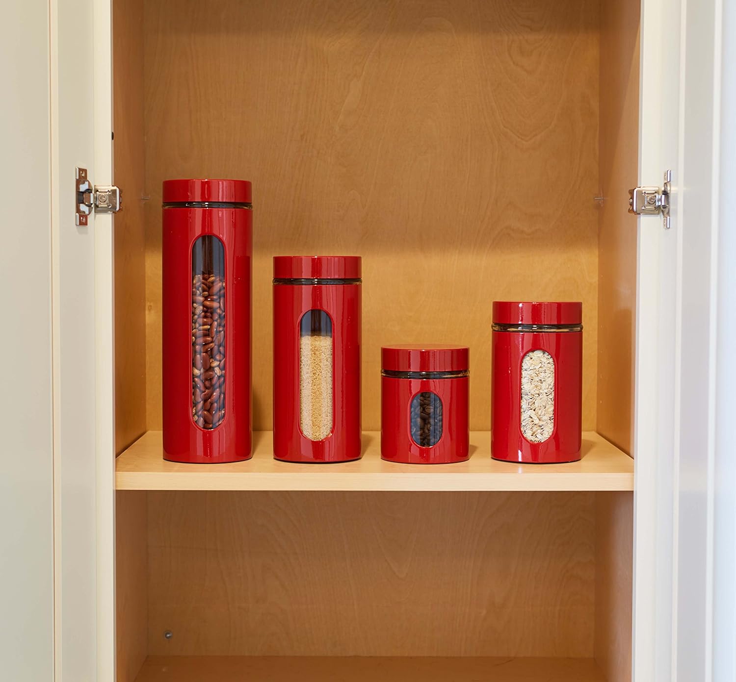 Anchor Hocking Palladian Window Cylinder Jars, Mixed Sizes, Cherry, Set of 4: Kitchen Storage And Organization Product Sets: Kitchen & Dining