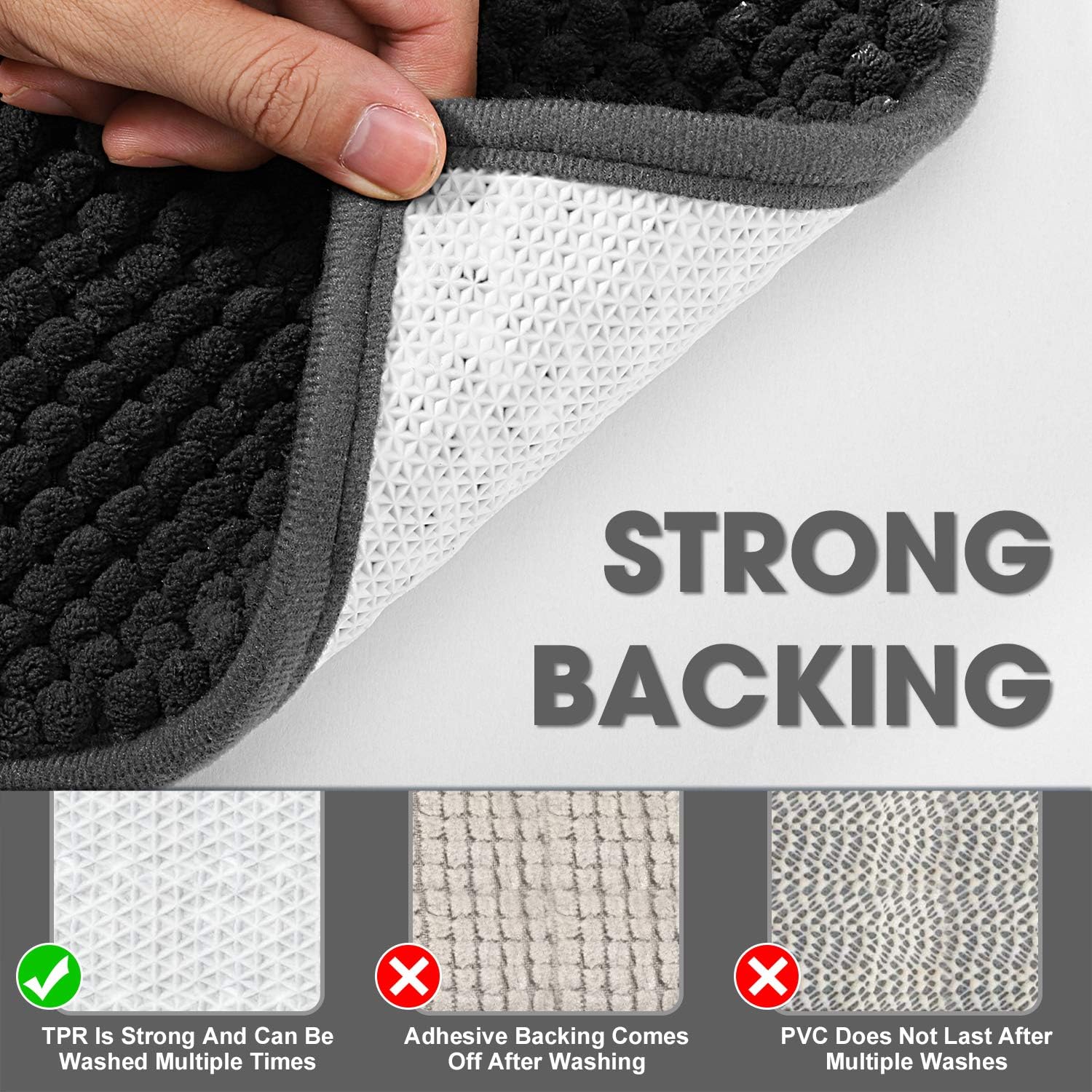 Pretigo Kitchen Rug Sets - Rugs for Kitchen Floor Washable, Non-Slip Soft Kitchen Mat Set, Chenille Microfiber Material, Super Absorbent 17”×48” + 17”×24” (Grey): Kitchen & Dining