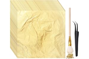 Cunhill 200 Pcs Gold Leaf Sheets for Art Foil Paper Leaf Art Foil Sheets Gilding Brush Thin Paper Craft for Painting Gilding Crafting Decoration,5.5 x 5.5 Inches(Gold)