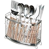 MYITYARD Kitchen Utensil Holder, Stainless Steel Utensil Drying Rack with Drip Tray, Silverware Holder Cooking Utensil Storage for Kitchen Countertop, Forks, Knives, Spoons, Flatware Organizer