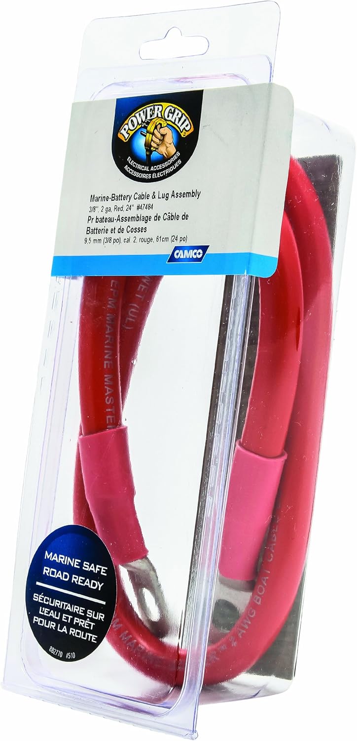 Camco 47456 Red 3/8" Stud 72" Long 4-Gauge Marine Battery Cable and Lug Assembly Tinned: Automotive